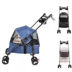 Xuanyu animaux voyage poussette - poussette pour chien avec sac de rangement et housse de pluie + porte ...
