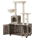 Yaheetech arbre  chat avec litire table dappoint avec niche panier plateforme cachettes armoire grge ...