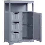 Yaheetech armoire de salle de bain � 3 tiroirs et 1 porte meuble bas en bois avec tablette r�glable compartime ...