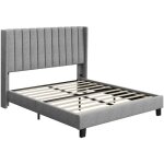 Yaheetech cadre de lit capitonn� avec t�te de lit � oreilles et sommier � lattes lit double 160 � 200 ...