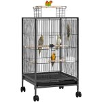 Yaheetech cage � oiseaux sur pied cage � oiseaux en m�tal � roulettes avec toit ouvert fond amovible ...