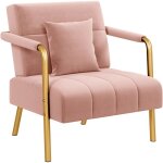 Yaheetech fauteuil de salon en velours avec coussin carré et cadre en métal doré rose Yaheetech fauteuil de salon en velours avec coussin carré et cadre en métal doré rose