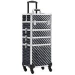 Yaheetech grande valise maquillage 4 en 1 avec roulettes et poigne tlescopique serrures noir scintillant ...