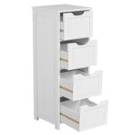 Yaheetech meuble de salle de bain avec 4 tiroirs armoire de rangement en bois colonne bas sur pied blanc ...