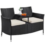 Yaheetech salon de jardin 2 personnes en r�sine tress�e avec table centrale en verre tremp� coussins ...