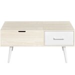 Yaheetech table basse � plateau relevable table dappoint � hauteur r�glable avec compartiment de rangement ...