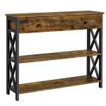Yaheetech table console industrielle en bois et m�tal avec 1 grand tiroir et 2 �tag�res brun rustique ...