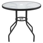 Yaheetech table de jardin en verre tremp� table d?ext�rieur ronde en m�tal avec trou pour parasol terrasse ...