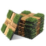 Yaskilosiu lot de 11 dalles de terrasse en bois avec gazon synth�tique 1 m� 30 x 30 cm dalles de jardin ...