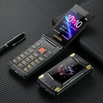 Yeemi m7 + 4g t�l�phone ip 28 pouces lampe de poche radio fm bluetooth double sim flip phone noir