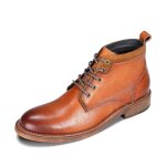 Yffushi bottes homme cuir  bout rond rtro portable affaires bureau classique lacets boots marron