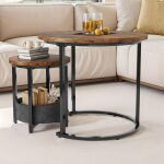 Lot de 2 tables basses ronde balconera - style vintage plateau relevable - rangement - dia. 60 + 38 cm ...