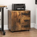 Yitahome caisson de bureau  3 tiroirs 1 porte support dimprimante sur 4 roulettes marron rustique 60 ...