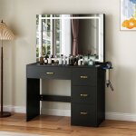 Yitahome coiffeuse avec miroir - 4 tiroirs - prise de courant - noir - 90 x 40 x 136 cm Yitahome coiffeuse avec miroir - 4 tiroirs - prise de courant - noir - 90 x 40 x 136 cm