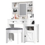 Yitahome coiffeuse avec miroir led réglable prises de courant 2 tiroirs 6 Étagères ouvertes blanc 80 ... Yitahome coiffeuse avec miroir led réglable prises de courant 2 tiroirs 6 Étagères ouvertes blanc 80 ...
