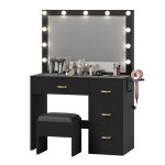 Yitahome coiffeuse table de vanit avec miroir 4 tiroirs clairage prise de courant noire