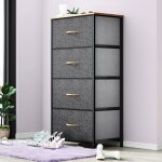 Yitahome commode chambre - 4 tiroirs en tissu - meuble de rangement avec dessus en bois - gris profond ...