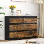 Yitahome commode en bois � 6 tiroirs avec glissi�res rangement moderne noir et marron rustique 100 x ...
