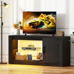 Yitahome meuble tv led - avec tagres de rangement rglables 55 pouces - noir