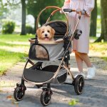 Yitahome poussette 3 - en - 1 pour chien chat - transporteur amovible - pliable portable - gris