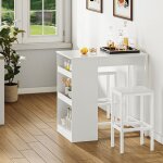 Yitahome table de bar 3 pices - 2 tabourets - blanc - tagres ouvertes - la maison la cuisine le pub ...