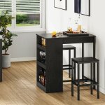 Yitahome table de bar 3 pices - 2 tabourets - noir - tagres ouvertes - pour la maison la cuisine le ...