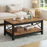 Yitahome table basse � 2 etag�re de bois table basse rectangulaire x - forme metal side support 100 x ...