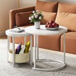 Yitahome table basse - lot de 2 tables avec rangement - table ronde - blanc - 60x60x50. 5cm