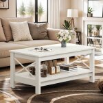 Yitahome table basse carr� � 2 etag�re en bois avec �tag�re de rangement blanc 100 x 55. 3 x 45 cm