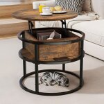 Yitahome table basse - plateau relevable - table basse ronde - rangement cach� - 60x60x47cm - marron