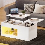 Yitahome table basse à plateau relevable avec rangement led moderne blanc 100 x 50 x 45 cm Yitahome table basse à plateau relevable avec rangement led moderne blanc 100 x 50 x 45 cm