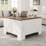 Yitahome table basse - r�glable en hauteur - �tag�re semi - encastr�e - blanc et gris - 80 x 80 x 50 ...
