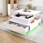 Yitahome table basse relevable table de salon rectangulaire avec led 16 colores et 2 tiroirs surface ...