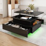 Yitahome table basse relevable table de salon rectangulaire avec led 16 colores et 2 tiroirs surface ...