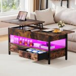Yitahome table basse relevable table basse salon avec ruban led rgb et 2 tiroirs avec plateau lvateur ...