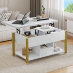 Yitahome table basse relevable avec tiroirs 4 en 1 multifonctions avec espace de rangement marbre blanche ...