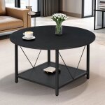 Yitahome table basse ronde 2 etagre rangement vintage central industriel modern 80 x 80 x 46 cm noir ...