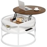 Yitahome table basse ronde avec toit relevable table de salon avec compartiment de rangement cach 80 ...