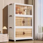 Yiyi. bote de rangement en plastique  roulettes - meuble  chaussures pliable - 3 niveaux - plastique ...