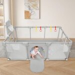 Yiyi. parc b�b� ludique parc de s�curit� - 50 balles + 4 anneaux de traction + 4 ventouses - gris clair ...