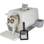 Yodolla bac � liti�re - acier inoxydable ferm� - double acc�s pour grands chats avec pelle et tapis - ...