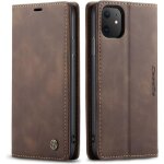 Young rich housse coque iphone 11 rabat pu tui en cuir vintage mat fermeture magntique peau douce caf ...
