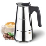 Yoyfe cafetière italienne 4 tasses en acier inoxydable pour petites cuisinières à induction 200 ml (1 ... Yoyfe cafetière italienne 4 tasses en acier inoxydable pour petites cuisinières à induction 200 ml (1 ...