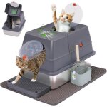 Ysfmode - bac  litire xxl en acier inoxydable avec couvercle - pour grands chats - avec bord haut - ...
