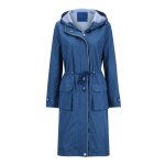 Yunclos parka femme impermable respirante capuche longue coupe slim long trench - coat bleu marine