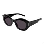 Yves saint laurent lunettes de soleil 639 pour femme de forme ronde - couleur 001 noir avec verres noirs ...