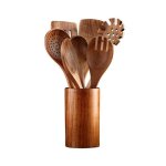 Ustensiles de cuisine - yyv - lot de 8 - bois de teck - anti - adh�sifs - design contemporain
