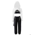 Zdhoor 3 pcs enfant fille ensemble survetement - blanc - danse hip hop jazz crop top sport sweat et pantalon ...