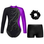 Zdhoor 3 pcs enfant fille justaucorps short gymnastique et chouchou pour 5 - 16 ans - strass - patinage ...