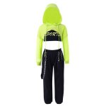Zdhoor 3 pcs ensemble sport enfant fille - vert - tenue survetement danse hip hop jazz sweat et pantalon ...
